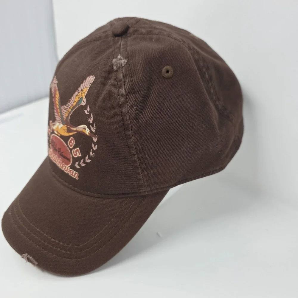 Buffalo Narrows Saskatchewan Hat OS Flying Goose Distressed Cotton Snapback Brn